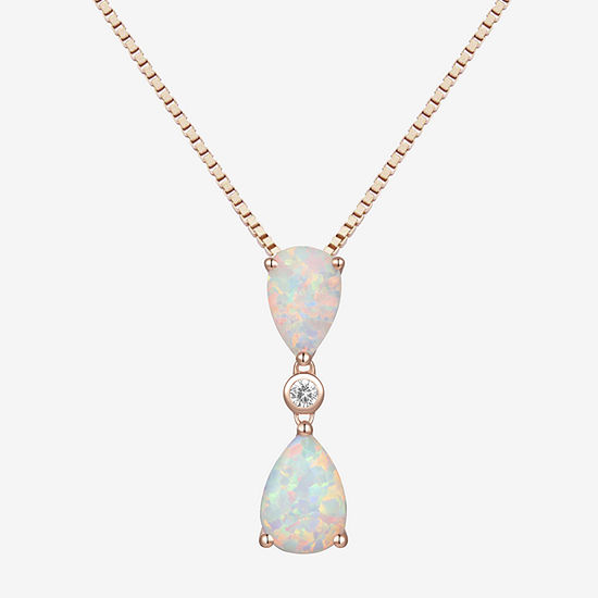 Womens Lab Created White Opal 14K Rose Gold Over Silver Pendant Necklace