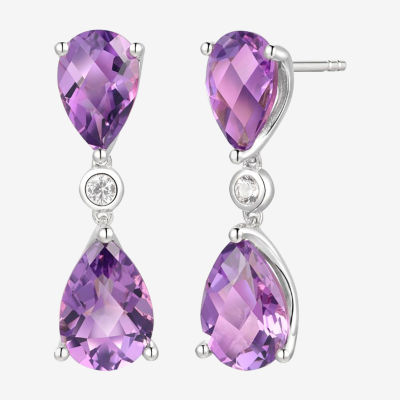 Lab Created Purple Amethyst Sterling Silver Drop Earrings