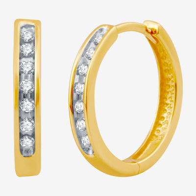 Womens 1/6 CT. T.W. Natural White Diamond 10K Gold 16.3mm Hoop Earrings