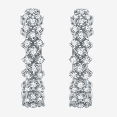 1/2 CT. T.W. Natural White Diamond 10K or Yellow Gold 18.4mm Hoop Earrings