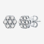 Diamond Blossom Genuine White Diamond 10K White Gold 7.1mm Stud Earrings