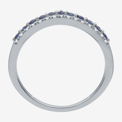 Diamond Accent Lab Created Sapphire Sterling Silver or 14K Gold Over Silver Wedding Band