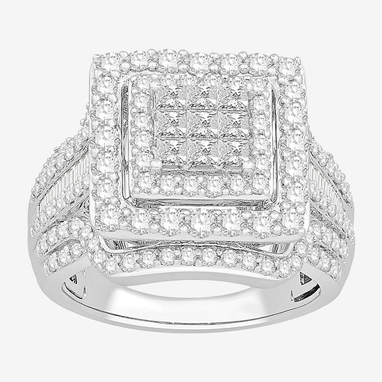 Womens 2 CT. T.W. Genuine White Diamond 10K White Gold Halo Engagement Ring