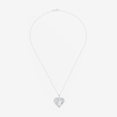 Womens White Mother Of Pearl Sterling Silver Heart Pendant Necklace ...