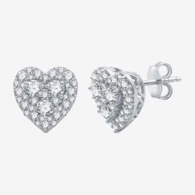 (H-I / I1) 1 CT. T.W. Lab Grown White Diamond Sterling Silver 10.9mm Heart Stud Earrings
