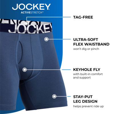 Jockey Active Stretch Mens 3 Pack Long Leg Boxer Briefs