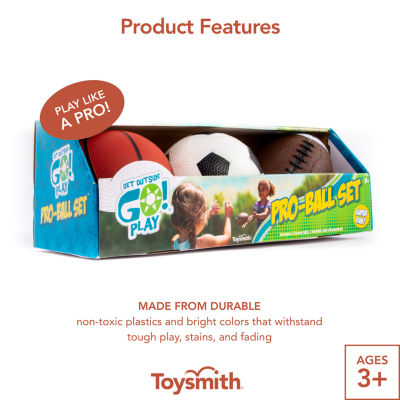 Toysmith Toysmith Get Outside Go Pro-Ball Set Pack Of 3 (5-Inch Soccer Ball6.5-Inch Football And 5-Inch Basketball) Outdoor Play Set