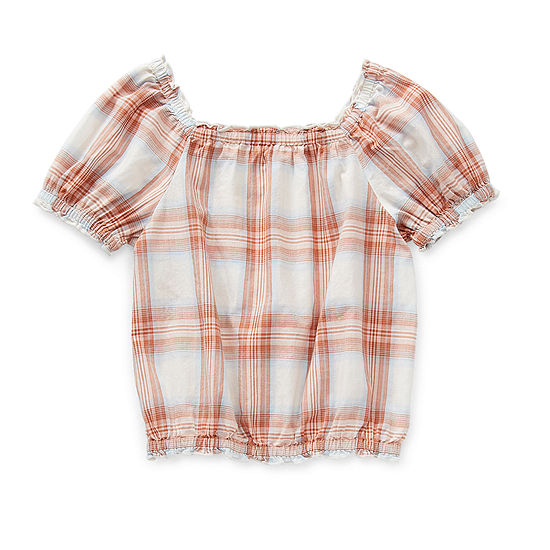 Thereabouts Little & Big Girls Square Neck Short Sleeve Blouse
