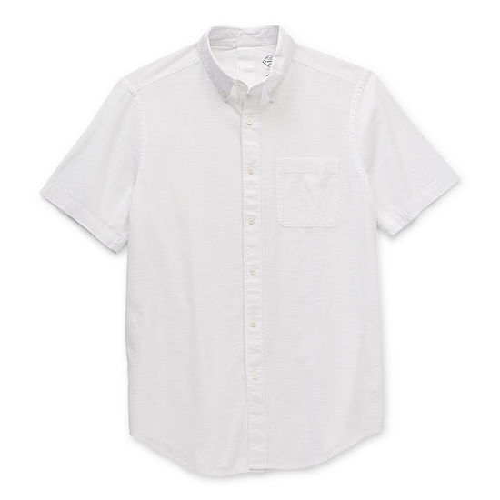 St. John's Bay Slub Seated Mens Easy-on + Easy-off Adaptive Classic Fit Short Sleeve Button-Down Shirt