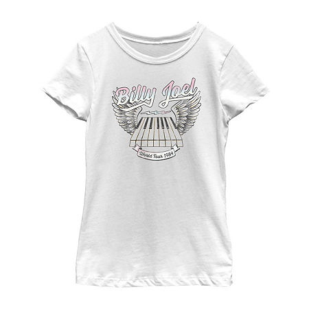 Little & Big Girls Crew Neck Short Sleeve Billy Joel Graphic T-Shirt, Large, White