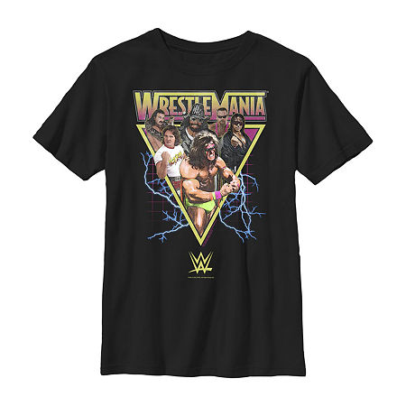Little & Big Boys Crew Neck Short Sleeve WWE Graphic T-Shirt, Small, Black