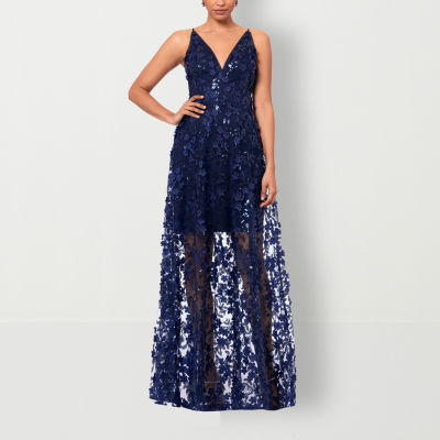 Betsy & Adam Floral Sleeveless Evening Gown