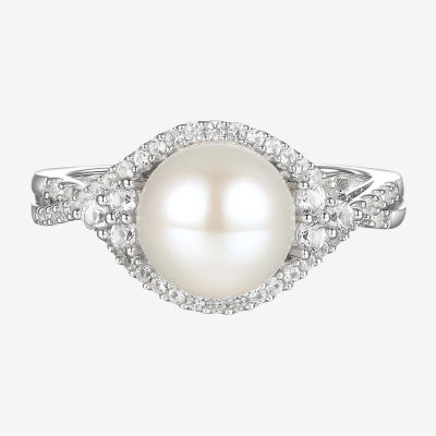 Silvershake Sterling Silver Ring With 8mm White Cultured Freshwater Pearl