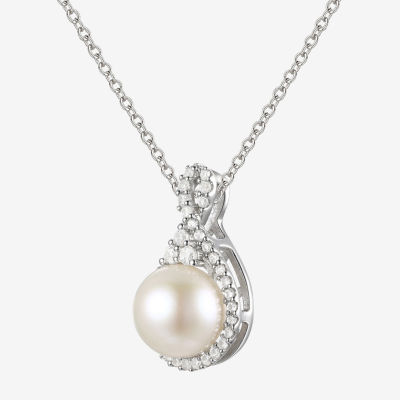 Womens Dyed White Cultured Freshwater Pearl Sterling Silver Pendant Necklace