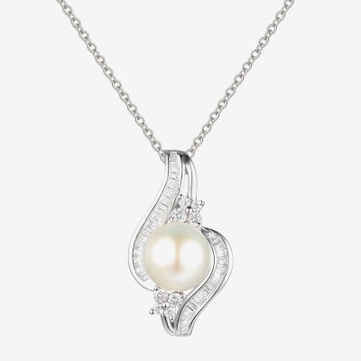 Womens Cultured Freshwater Pearl Sterling Silver Pendant Necklace