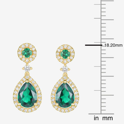 Lab Created Green Emerald 14K Gold Over Silver Pear Drop Earrings