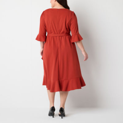 Danny & Nicole Womens 3/4 Sleeve Fit + Flare Dress Plus