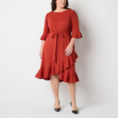 Danny & Nicole Womens Plus 3/4 Sleeve Fit + Flare Dress