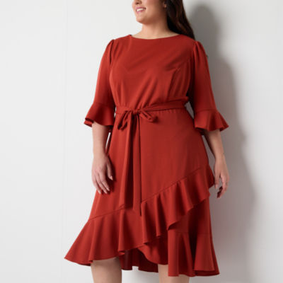 Danny & Nicole Womens Plus 3/4 Sleeve Fit + Flare Dress