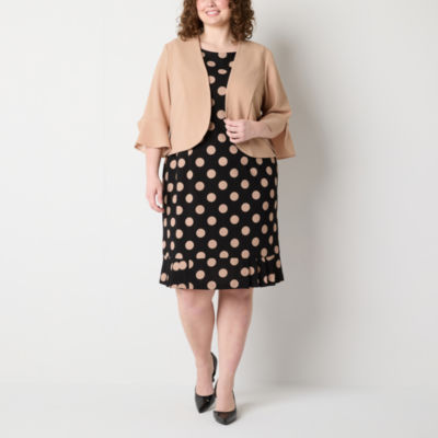 Maya Brooke Womens Dots Jacket Dress Plus