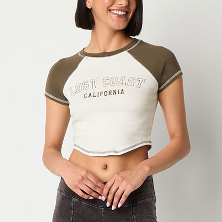 Arizona Juniors Womens Crew Neck Short Sleeve Graphic T-Shirt, Large, Brown