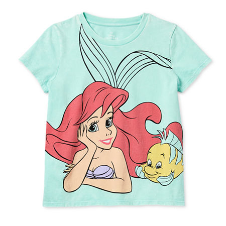 Disney Collection Little & Big Kid Girls Crew Neck Short Sleeve Regular Fit Ariel The Little Mermaid Graphic T-Shirt, Xxs (2-3), Blue