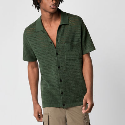 Arizona Mens Short Sleeve Button-Up Sweater Shirt