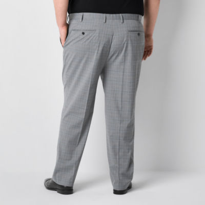 Shaquille O'Neal XLG Mens Big and Tall Plaid Stretch Fabric Classic Fit Flat Front Suit Pants