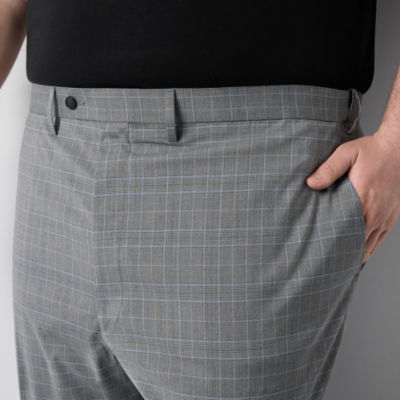 Shaquille O'Neal XLG Mens Big and Tall Plaid Stretch Fabric Classic Fit Flat Front Suit Pants