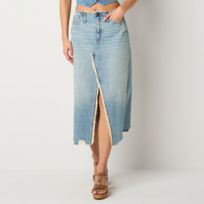 Arizona Womens Mid Rise Midi Denim Skirt-Juniors