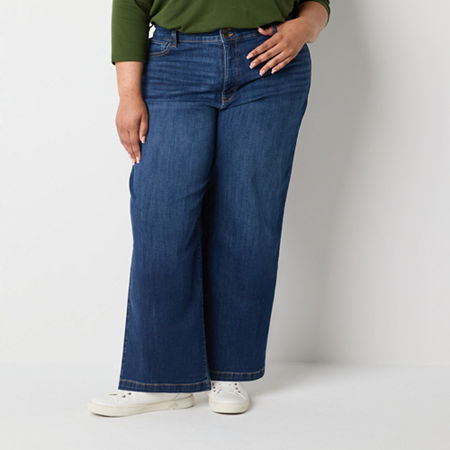 St. John's Bay Womens High Rise Wide Leg Jean, 16w Short, Blue