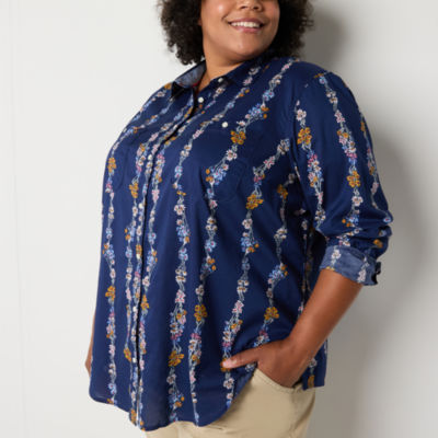 St. John's Bay Plus Womens Long Sleeve Regular Fit Button-Down Shirt