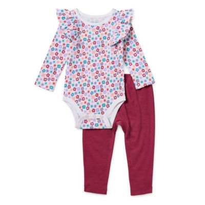 Okie Dokie Baby Girls 2-pc. Round Neck Long Sleeve Bodysuit Set