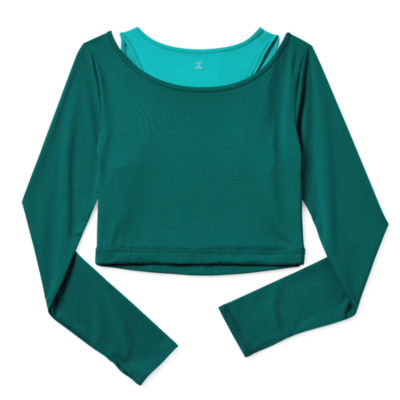 Xersion Little & Big Girls Long Sleeve Two-Layer T-Shirt