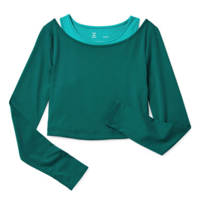 Xersion Little & Big Girls Long Sleeve Two-Layer T-Shirt