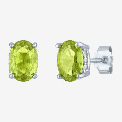 Genuine Green Peridot Sterling Silver 7mm Oval Stud Earrings