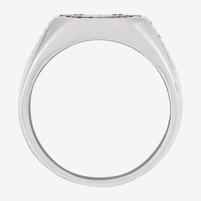 Mens Black Cubic Zirconia Sterling Silver Diamond Fashion Ring