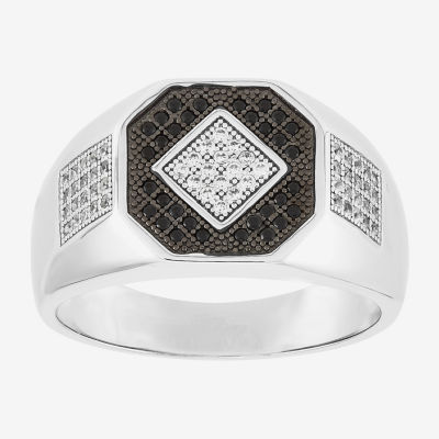 Mens Black Cubic Zirconia Sterling Silver Diamond Fashion Ring