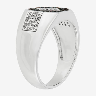 Mens Black Cubic Zirconia Sterling Silver Diamond Fashion Ring