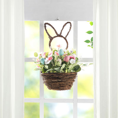 Glitzhome 18" Egg And Flower Bunny Shaped Basket Centerpiece
