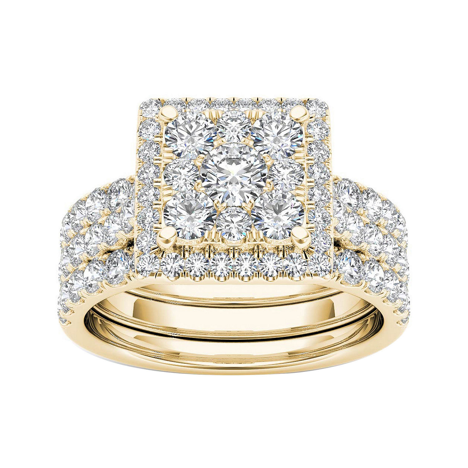 2 CT. T.W. Diamond 10K Yellow Gold Bridal Set, Color: Yellow Gold ...