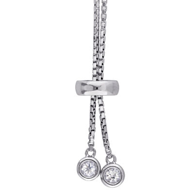 Womens Genuine White Topaz Sterling Silver Bolo Bracelet