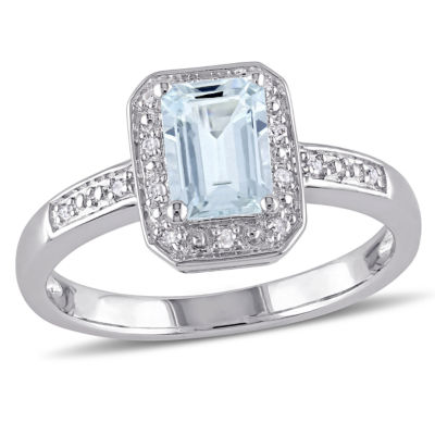 Womens Diamond Accent Genuine Blue Aquamarine Sterling Silver Cocktail ...