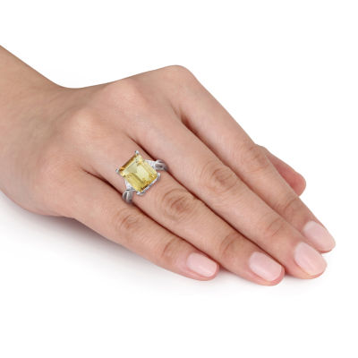 Womens Genuine Yellow Citrine Sterling Silver Cocktail Ring