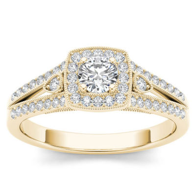 Womens 1/2 CT. T.W. Natural White Diamond 10K Gold Cushion Engagement Ring