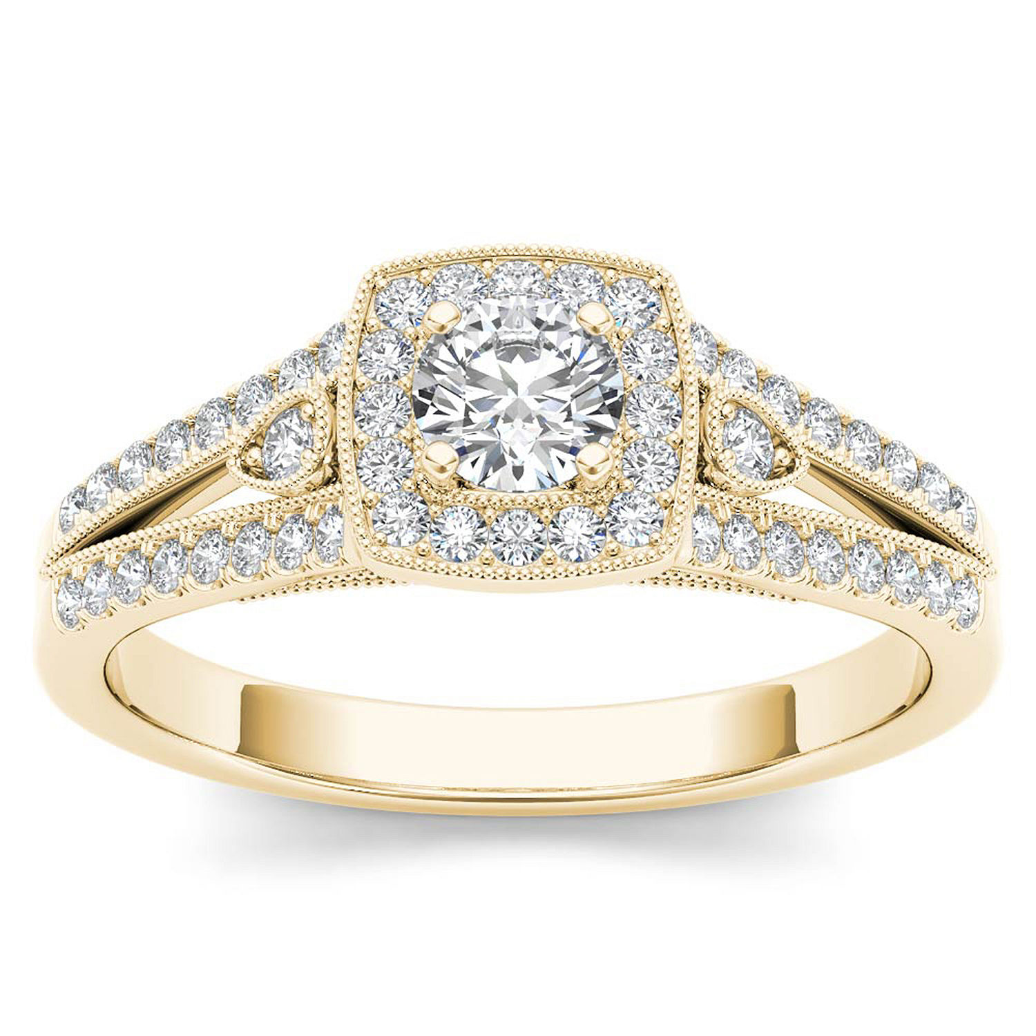 Womens 1/2 CT. T.W. Mined White Diamond 10K Gold Cushion Engagement ...