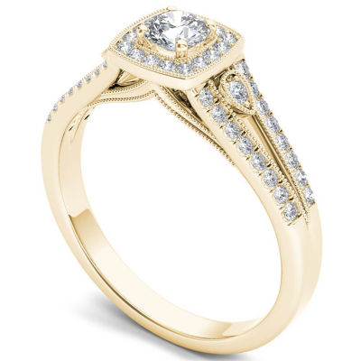 Womens 1/2 CT. T.W. Natural White Diamond 10K Gold Cushion Engagement Ring