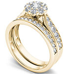 Womens 1 CT. T.W. Genuine White Diamond 14K Gold Round Halo Bridal Set