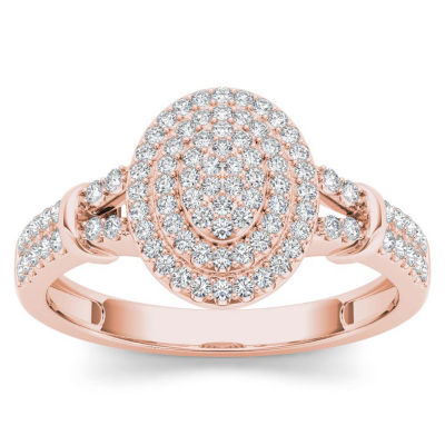 Womens 1/4 CT. T.W. Natural White Diamond 10K Gold Oval Side Stone Halo Engagement Ring