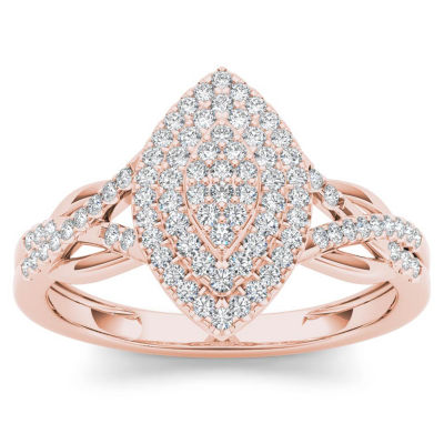 Womens 1/4 CT. T.W. Natural White Diamond 10K Gold Marquise Crossover Halo Engagement Ring